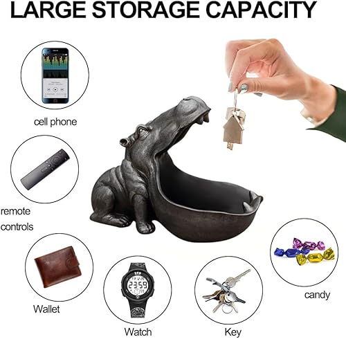 Miniatura 2 de Hipopótamo - Cuenco para llaves para mesa de entrada, bandeja decorativa única para decoración del hogar, bandeja decorativa para llaves, plato de