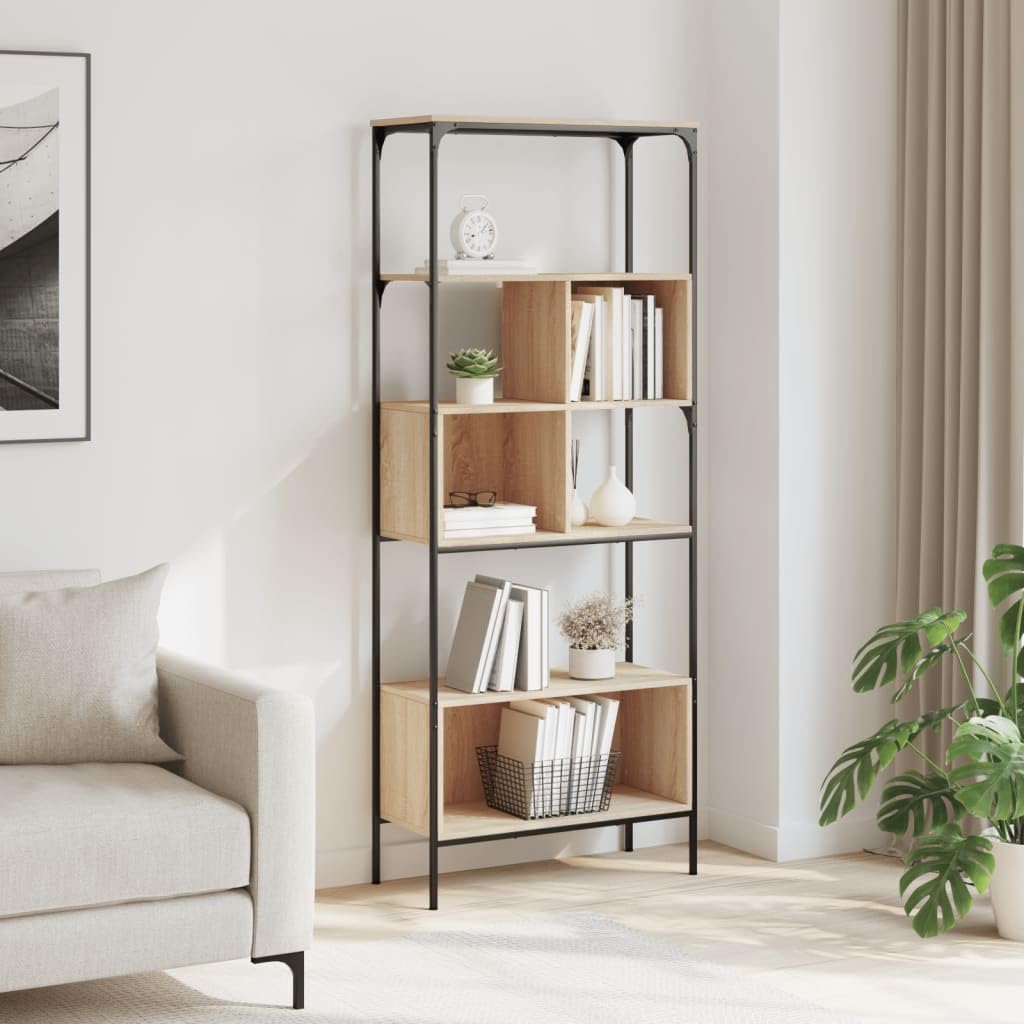Libreria in rovere Sonoma, 5 ripiani con gambe regolabili, 76 x 33 x 188,5 cm, in legno, per soggiorno, ufficio, cameretta dei bambini, divisorio