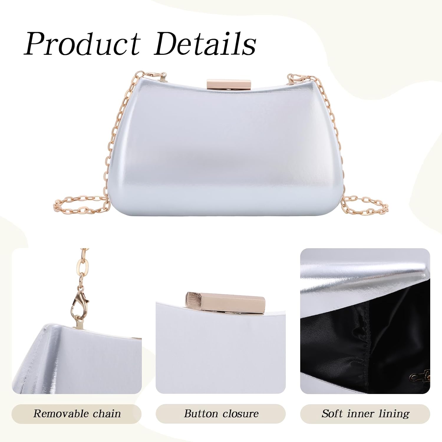 Lanpet Clutch Purses for Women Formal PU Leather Evening Bag with Chain for Wedding Party Cocktail