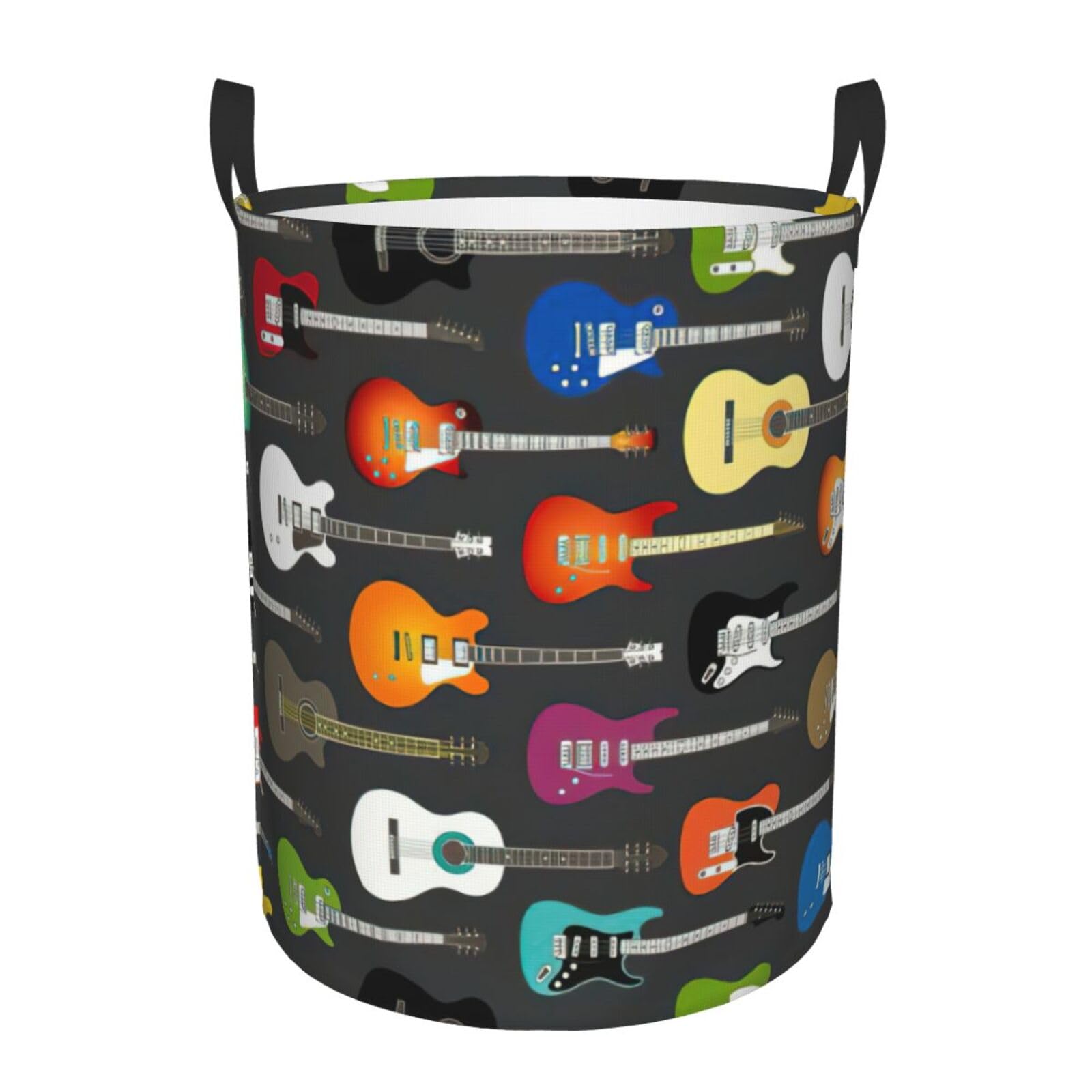Color Acoustic and Guitars Print Circular Laundry Hamper,Washing Basket Storage Basket for Bathroom, bedroom.