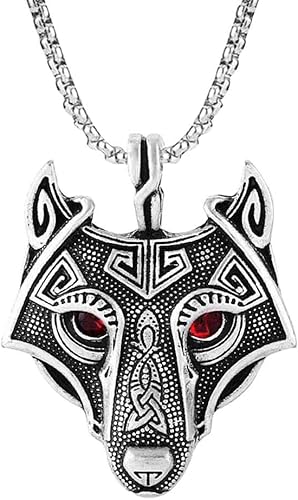 TURTLEDOVE Collar de cabeza de lobo vikingo - Colgante nórdico Fenrir de amuleto escandinavo nórdico