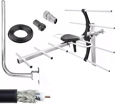 4G Outdoor Digital TV Aerial Installation Kit   Smart Freeview HD Loft Antenna with Male & Female Coaxial Connector and 10m RG6 Cable