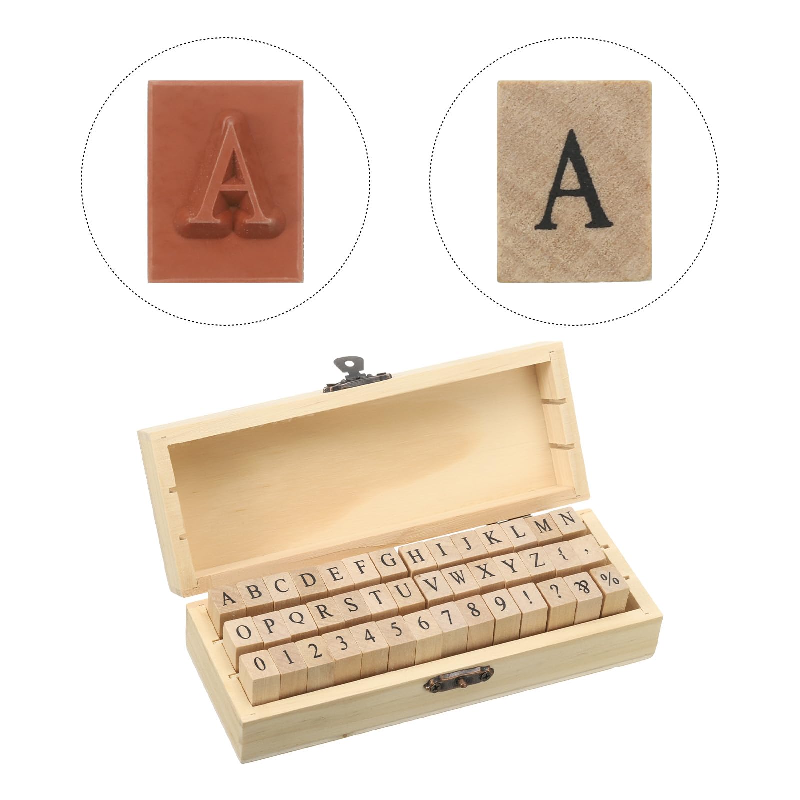 PATIKIL Rubber Stamps Letter Number, 42Pcs Wood Alphabet Stamp Wooden Rubber Stamp with Vintage Box Gift for DIY Craft Card Making - Image 4