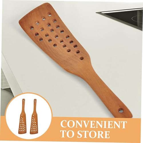 Miniatura 9 de Juego de 2 espátulas Wok de madera, utensilios de cocina de diseño de 24 agujeros para cocinar antiadherentes, girador de madera ecológico para