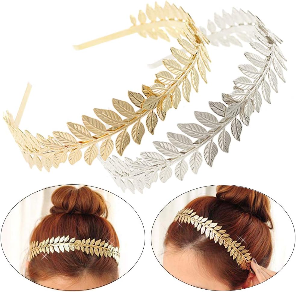 Leaf Headband Roman Goddess Crown Hair Band Boho Bridal Christmas Hair Hoop Women Girls Wedding Hairband Party Decoration Headdress Cosplay Costume Headwear Handmade Headpiece Hair Accessories 2 Pack