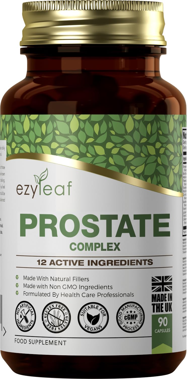Ezyleaf Prostata Formula | Integratori Prostata Alta Potenza per Uomini | 90 Capsule di Ortica con Beta Sitosterolo, Zinco, Semi di Zucca, Boswellia Serrata e Altro | Prodotto nel Regno Unito