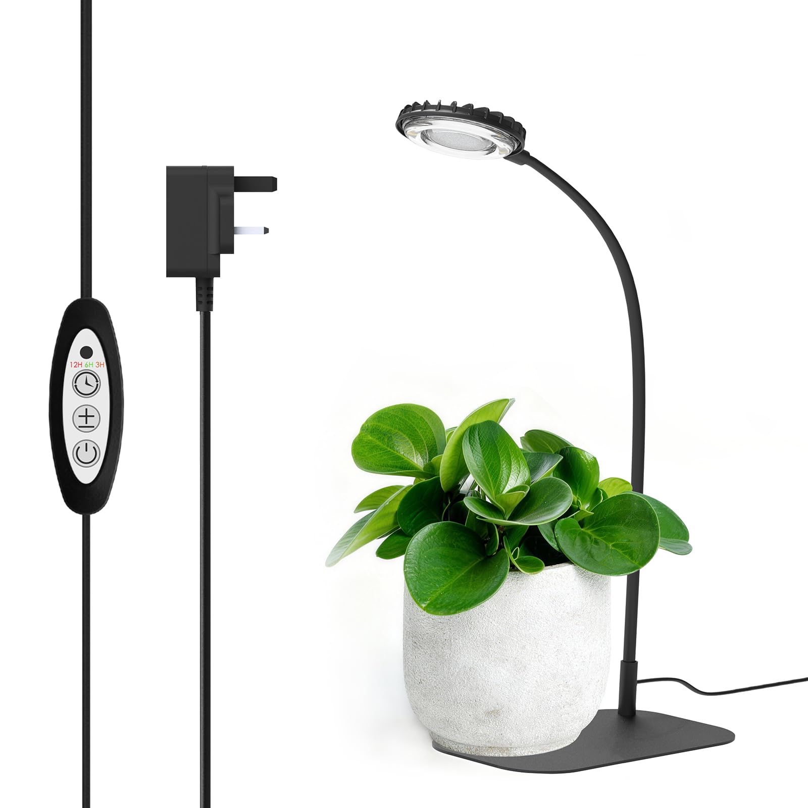 Sansi Black Grow Lights For Indoor Plants, 12W Full Spectrum Dimmable Plant Light, Ideal For Desk Pots, Succulents & Indoor Gardening,3/6/12H Timer
