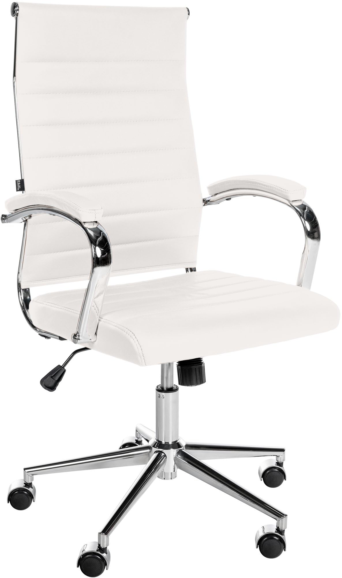 CLP Silla De Oficina Mollis En Cuero Auténtico I Silla Giratoria para Escritorio con Reposabrazos Acolchados, Color:Blanco