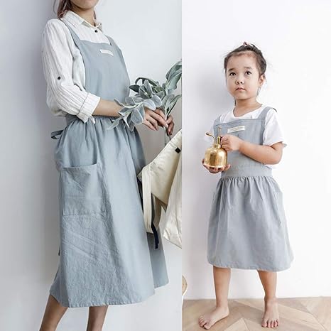 Amazon Nature Present 親子エプロン 親子お揃いのおしゃれ 女性用 子供用 北欧風 カフェエプロン ポケット付き 動きやすい シンプル ナチュラル H型 X型 レディース 家庭 学校 ママ会 お誕生日会 プレゼント 親子2枚セット エプロン オンライン通販