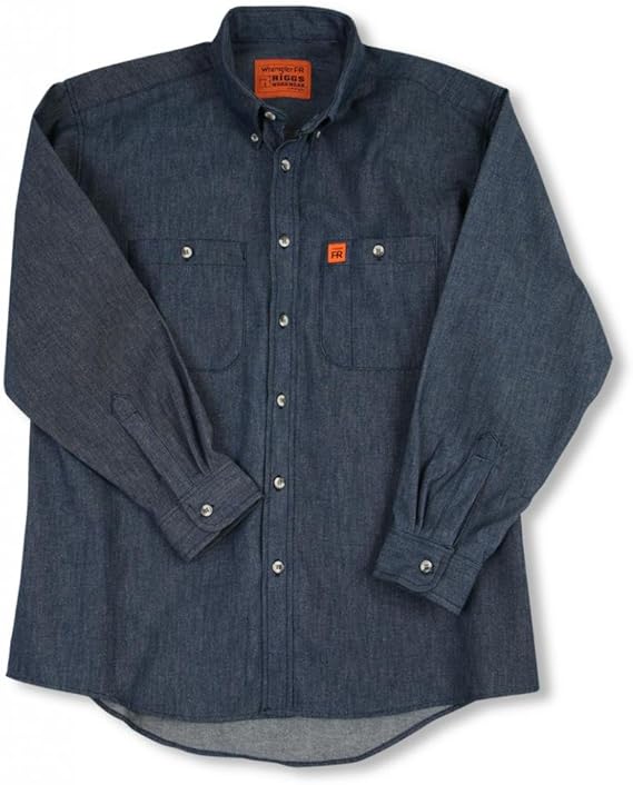 Wrangler Apparel Mens Denim Fire Resistant Work Shirt XLT Blue Amazon