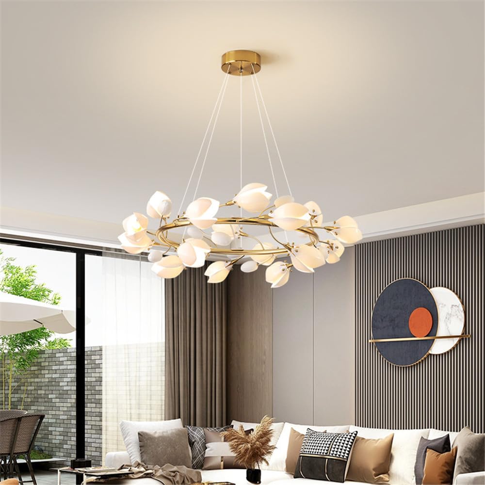 CSXSXAUO Contemporary Ceramic Living Room Chandelier LED Fashion Art Restaurant Bedroom Study Villa Hotel Cafe Bar Counter Pendent Lamp (B D80CM)