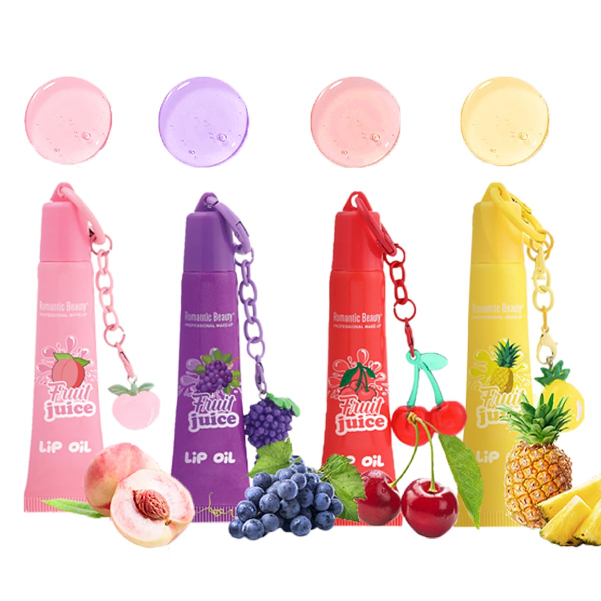 Dulele Hydrating Lip Oil Plumping Lip Glow Oil, 4PCS Fruit Flavoured Transparent Toot Lip Balm, Moisturizing Nourishing Lip Gloss Prevents Dry Cracked for Lip Care