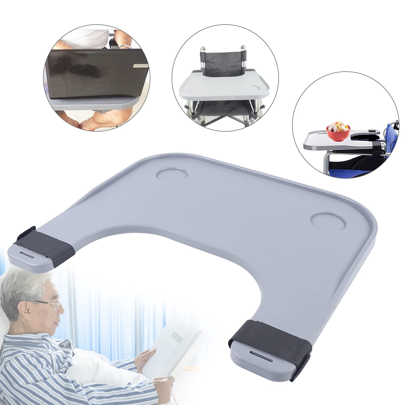 Bandeja para silla de ruedas con soporte para bebidas, duradera, con 2 soportes para tazas, silla de ruedas, soporte para vasos de mesa con discapacidades