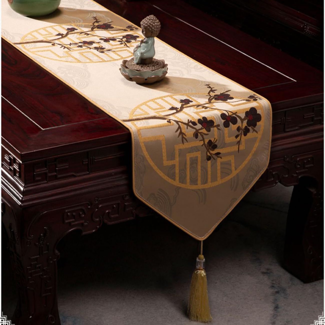 中国風テーブル Amazon｜ZLUKUO 中華風 テーブルセンター 33*220cm 長方形 タッセル 花