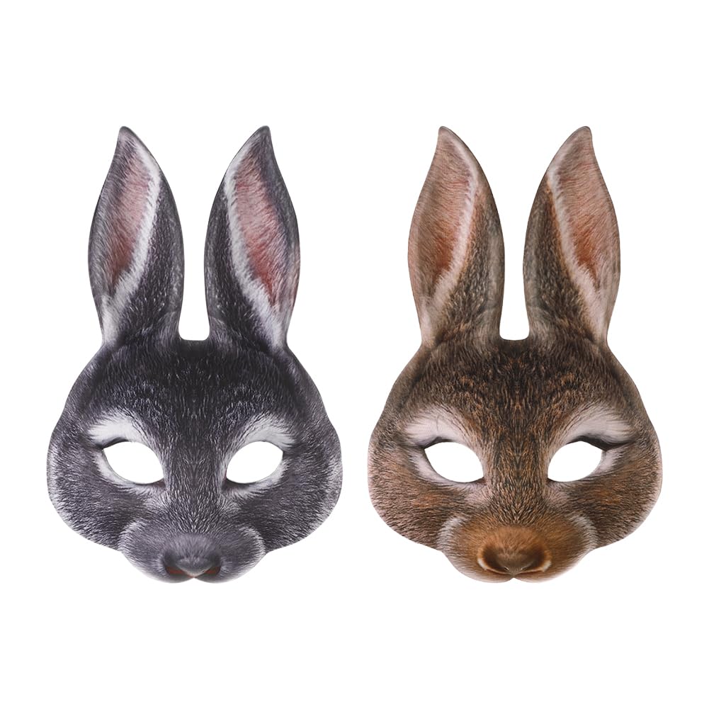 Qchomee 2Pcs Bunny Rabbit Mask Women Men Realistic Halloween Animal Mask Adult Cute Rabbit Ear Half Face Mask Cosplay Masquerade Easter Party Props Fancy Dress Up
