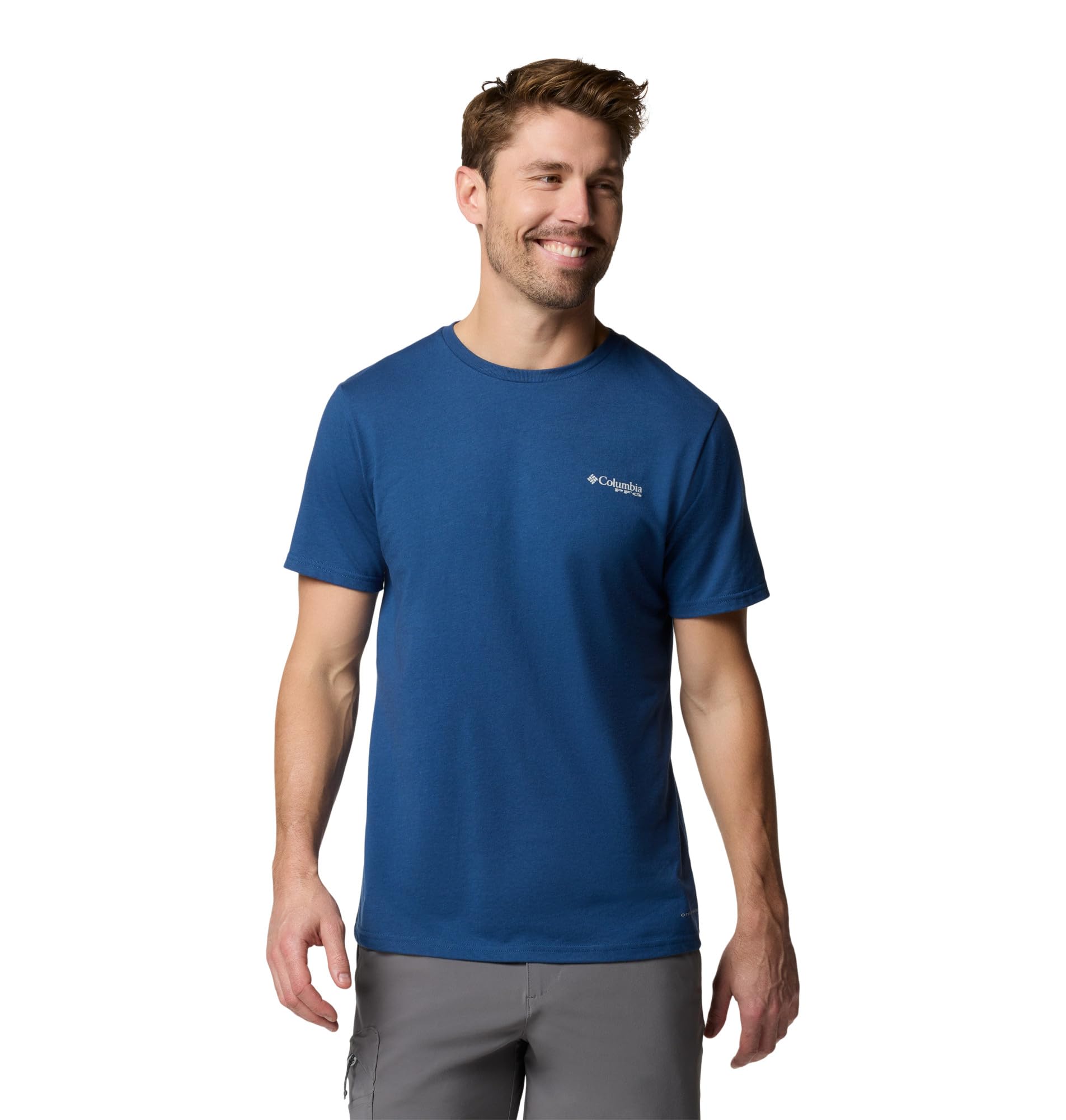 Columbia Men's Carbon/Vivid Blue Bass + Lures Pfg Fish Flag Ii Short Sleeve, Large