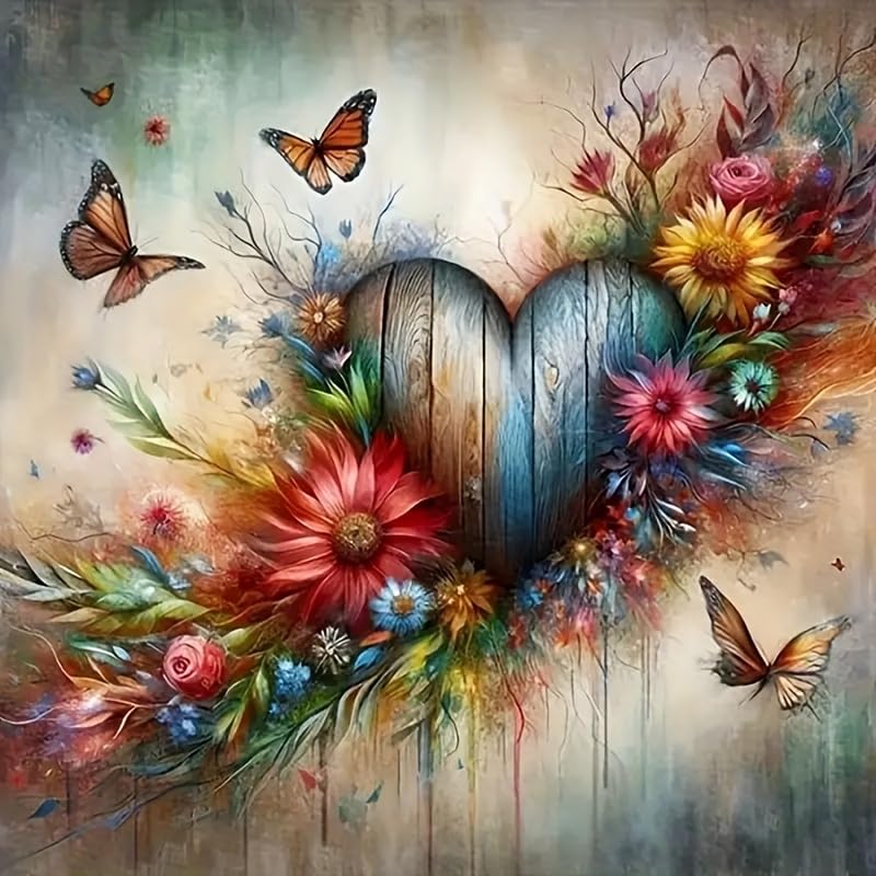 CSZPPQAF 5D Diamond Painting Kits for Adults Heart Flower Diamond Art Kits for Adults Beginner DIY Full Drill Gem Art Paint by Diamonds Dots Crafts Kits for Home Decor 13.7x13.7Inch