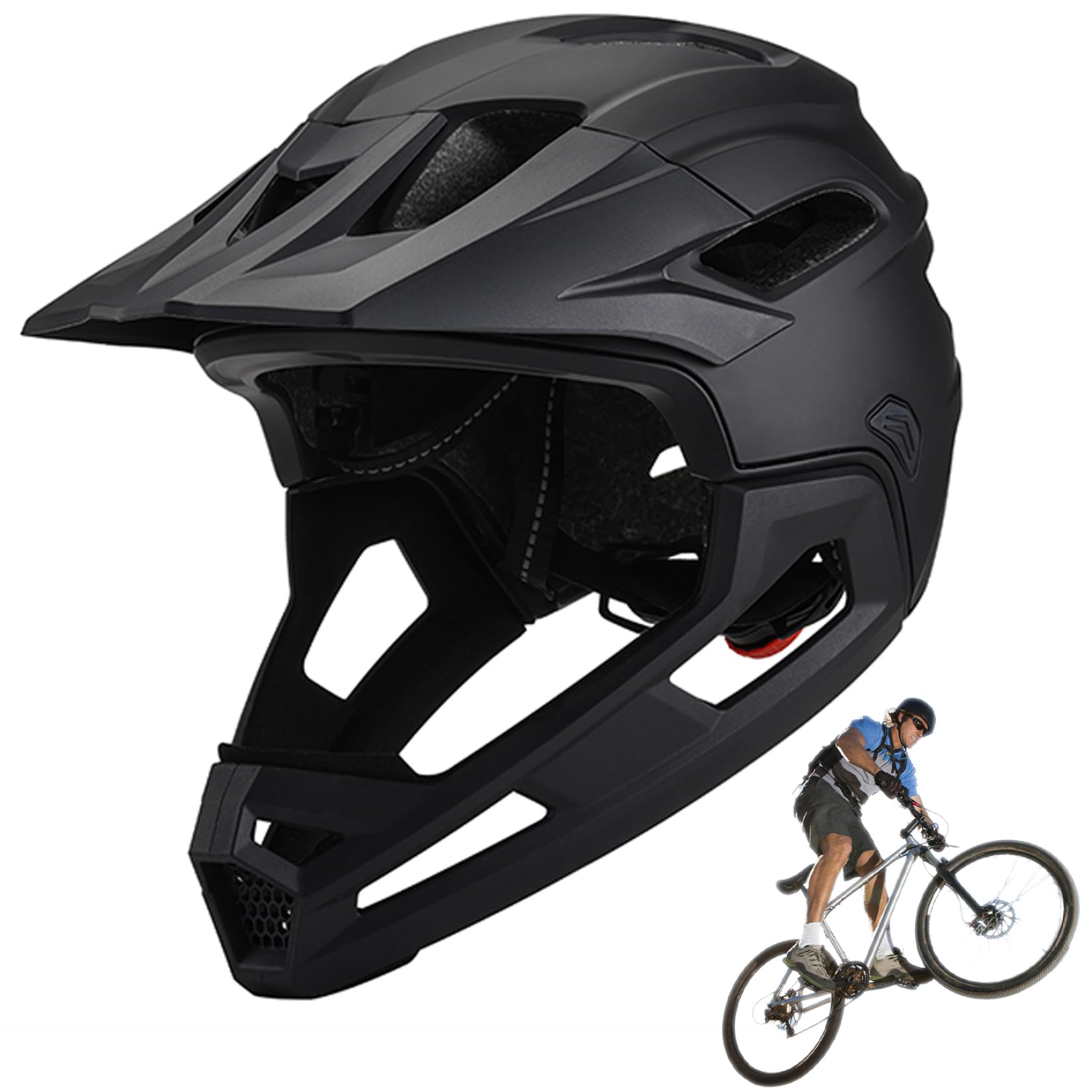 Casco da mountain bike antiurto, casco da bici integrale con visiera staccabile per mentoniera regolabile unisex nera per esterno