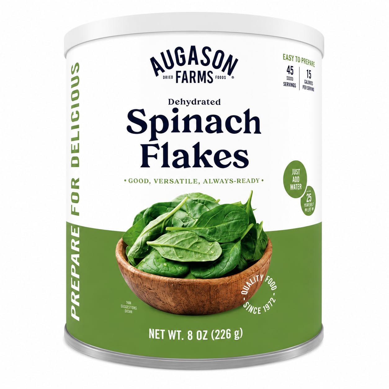 Augason Farms Dehydrated Spinach Flakes #10 Can, 8 oz