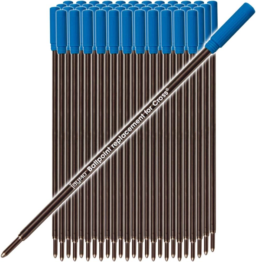 Jaymo Replacement for Cross 8511 - Measures 4.563 in / 116 mm Long - Ballpoint Pen Refill - 48 Blue