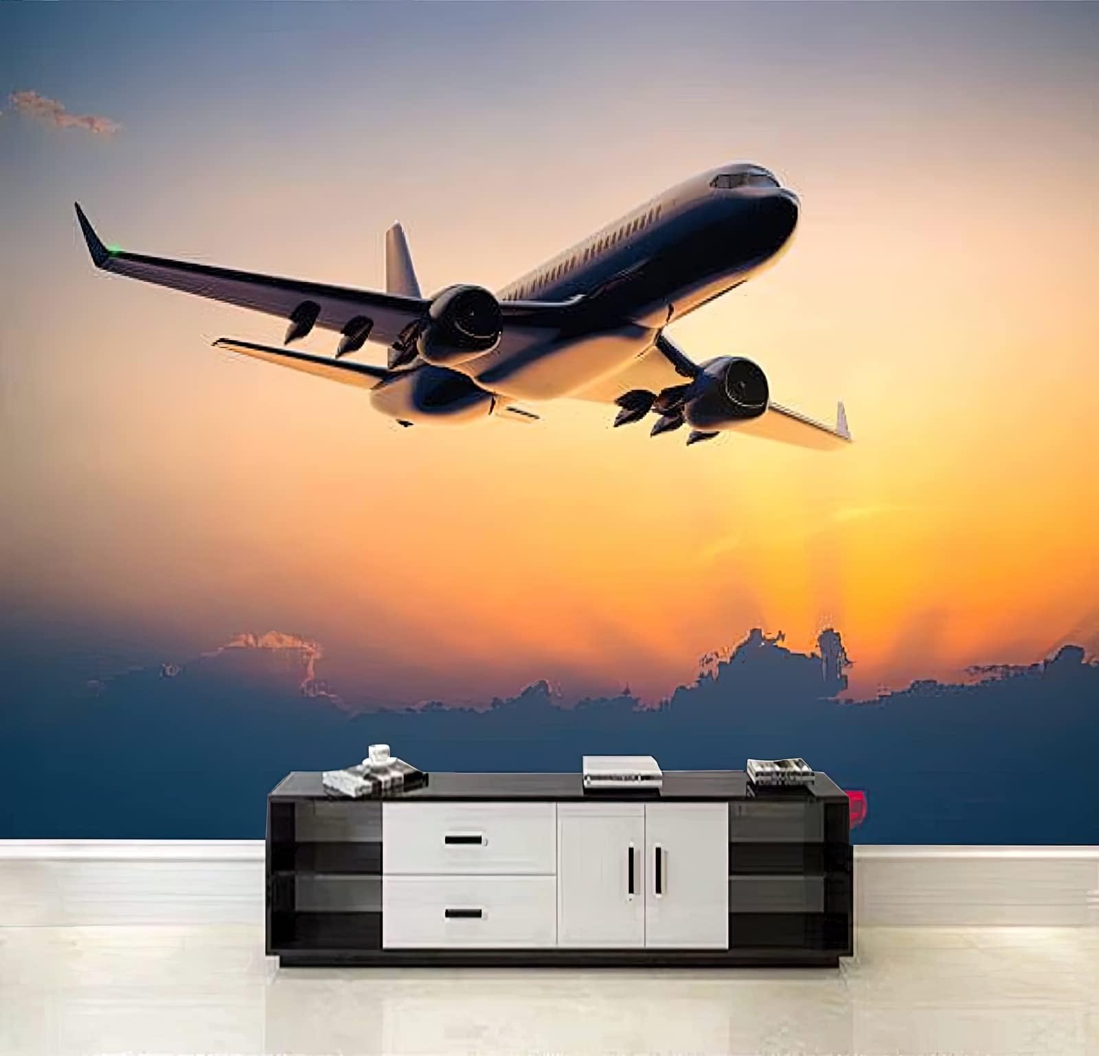 ZocKz Sky Plane 3D Wallpaper for Bedroom, Sunrise Over The Horizon