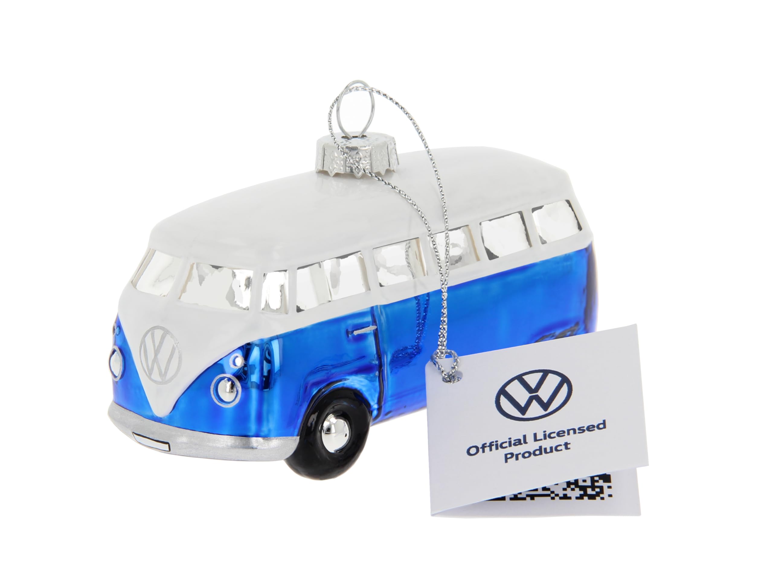 BRISA VW Collection - Volkswagen T1 Samba Bus Christmas ornaments & decorations made of glass in gift box (Blue)
