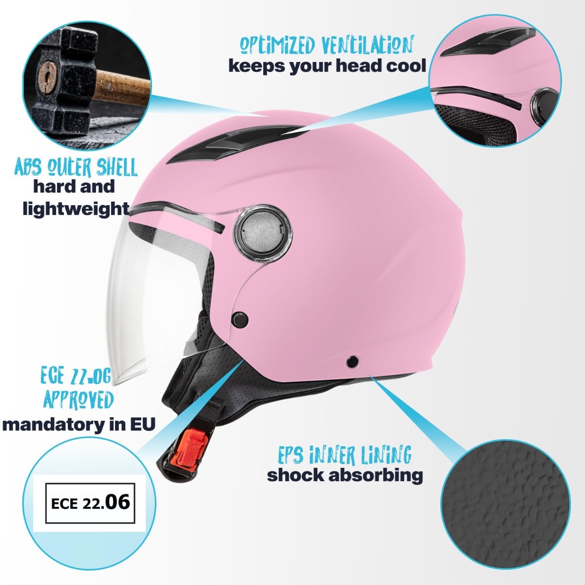 VINZ Magic Casco da Moto Per Bambini | Casco Jet nelle taglie YS–YXL | Casco per Bambini per Moto, Scooter e Motorino | Certificato ECE 22.06