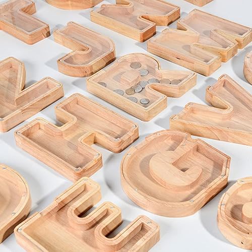 Miniatura 6 de Alcancía de madera con letras grandes de 9 pulgadas, 26 letras del alfabeto inglés, alfabeto A-Z, letra grande de madera personalizada (inicial-Q)