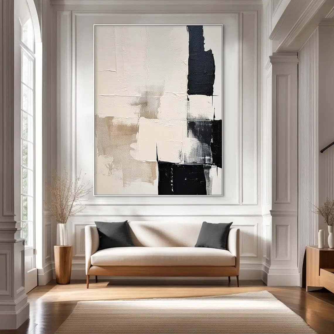 Gran Arte de Pared en Lienzo Arte Abstracto de Lujo en Beige y Negro Pintura Moderna en Lienzo Impresión Póster Imágenes para la Decoración de la Sala de Estar Dormitorio Pasillo 200 x 100 cm (79 x 39