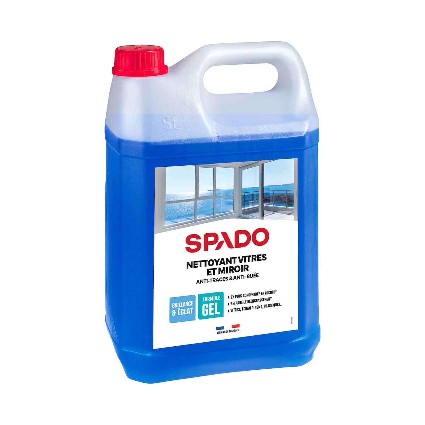 SPADO - Nettoyant vitres en gel - Anti-traces - Anti-pluie - Ne coule pas - Antibuée - pour vitre, miroirs et écran - 5L - Fabriqué en France