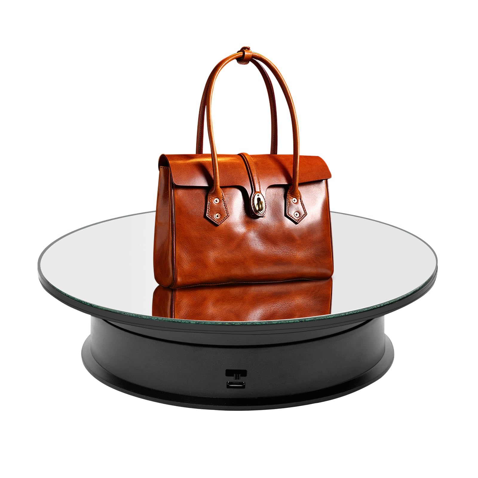 Rotating Display Stand, Adjustable 2/3 RPM Clockwise Turntable with Synchronous Motor, Tabletop Showcase Made of ABS & Glass, Max Load 5kg, Black Display Holder for Jewellery, Watches, Bags and Collec