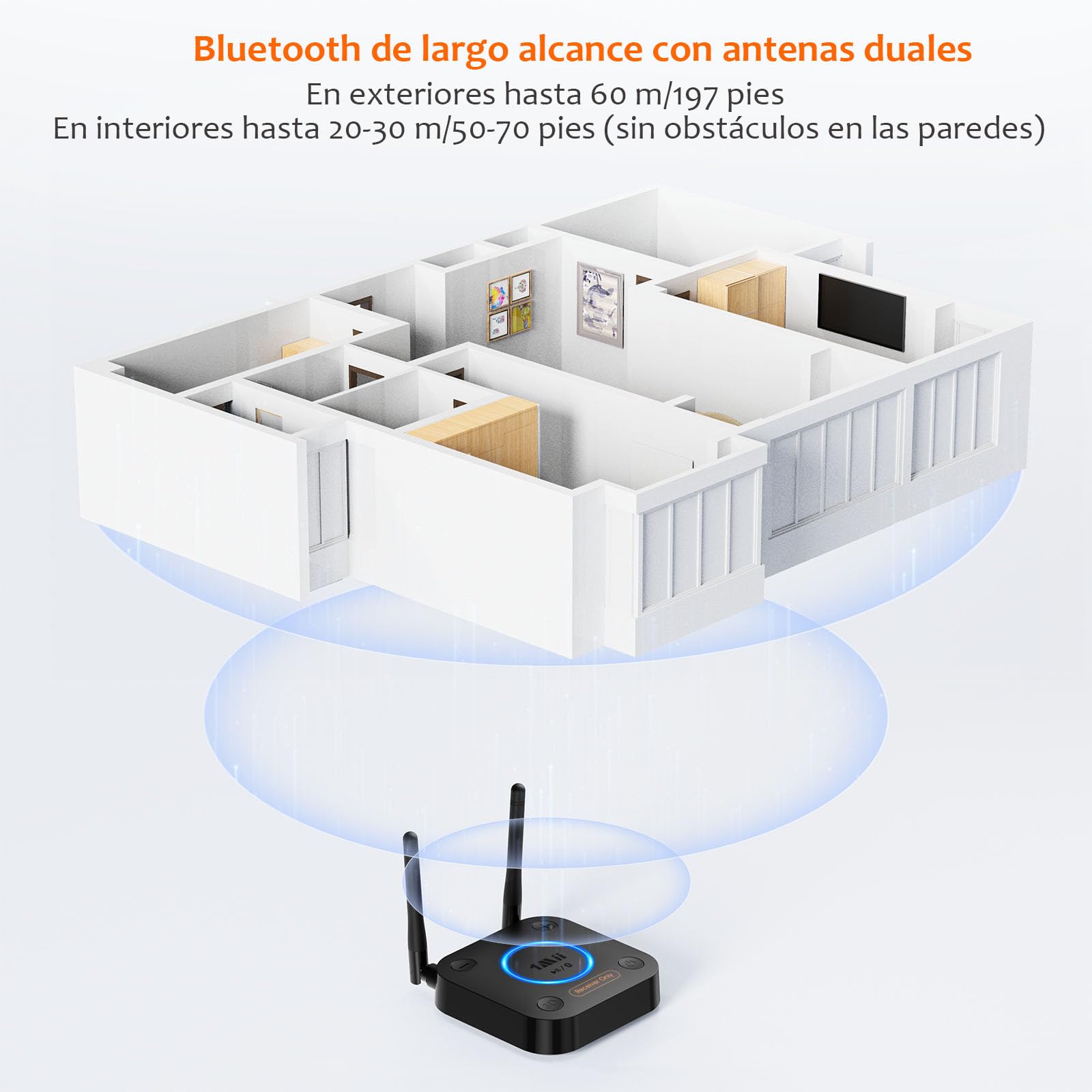 1Mii Receptor Bluetooth 5.3 HiFi, Adaptador Audio Bluetooth Control Volumen, Salida Óptica AUX 3.5mm, Coaxial, 3D Surround con aptX LL de Baja Latencia para Altavoces, Estéreo Hogar, Largo Alcance