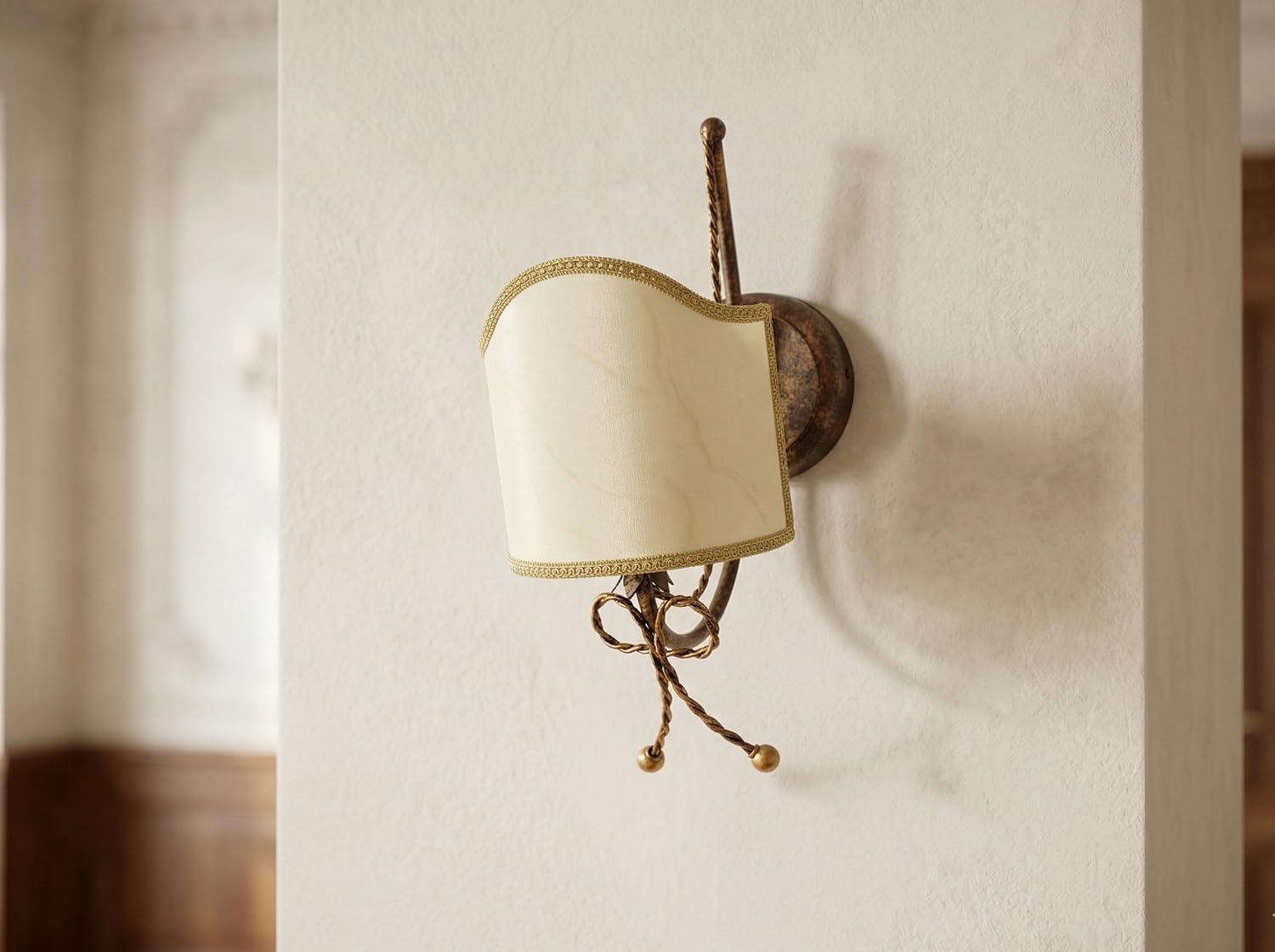 Ilab - Aplique de 1 luz de hierro forjado con lazo, pantalla de pergamino, 1 bombilla E14 con casquillo pequeño máx. 40 W (no incluida), medidas: ancho: 17 cm, altura: 40 cm, profundidad: 22 cm