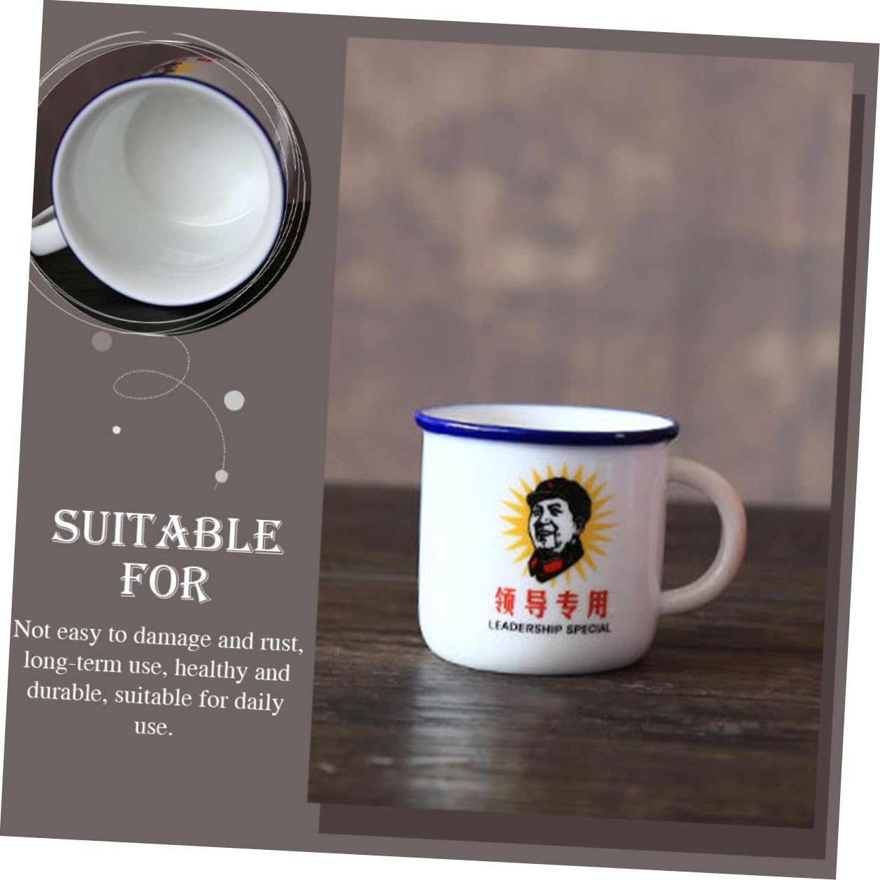 VANZACK 6 Stück Emaillebecher Vintage Wasserbecher Retro Stil Haushalts Emaillebecher aus Rostfreiem Material Rutschfester Griff Chinesisches Design Langlebiger Tee und Kaffeebecher