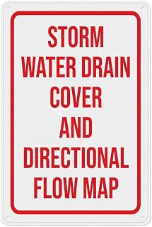 Storm Water Drain Cover And Directional Flow Map Sign 8"x12", UV Ink Printed Aluminum Outdoor Sign, Durable Wall Decor for House Business Outdoor Area, Indoor Use