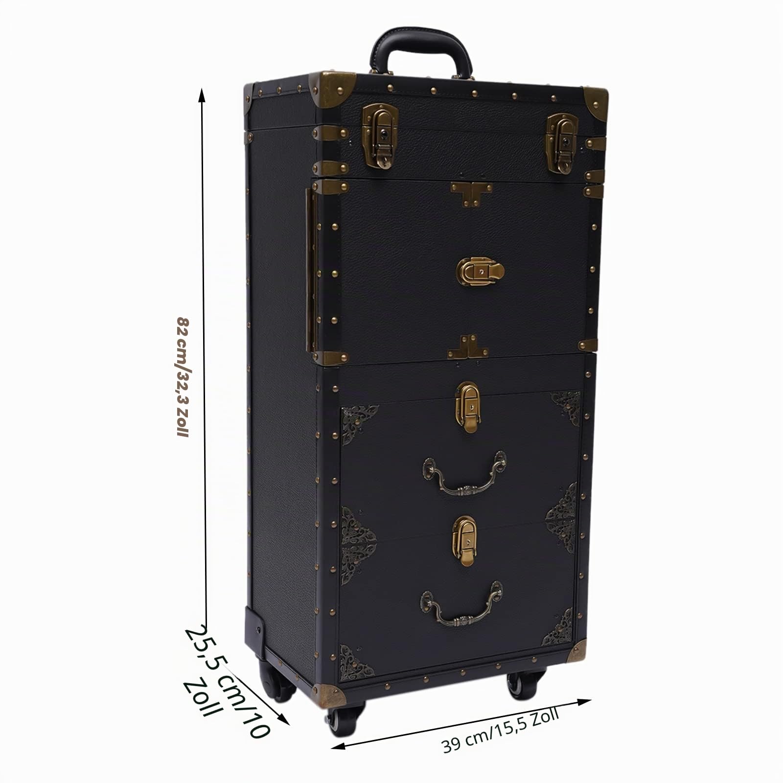 Kosmetikkoffer Trolley, Groß Make Up Koffer Mit Passwortsperre, 39 * 26 * 82cm Profi Friseurkoffer, Schminkkoffer mit Rollen 360° Drehbar,Vintage