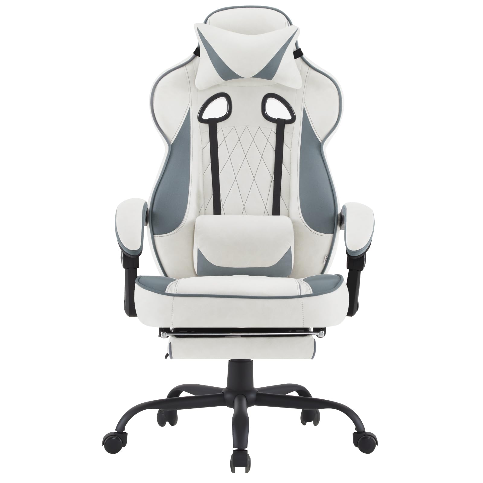 WOLTU Silla Gaming en Tela Transpirable,Ergonómica Silla Gamer,Azul+Blanco | con Reposapiés, Sillón Giratorio Videojuegos, Silla Oficina con Asiento Ancho y Cómodo para Personas Grandes
