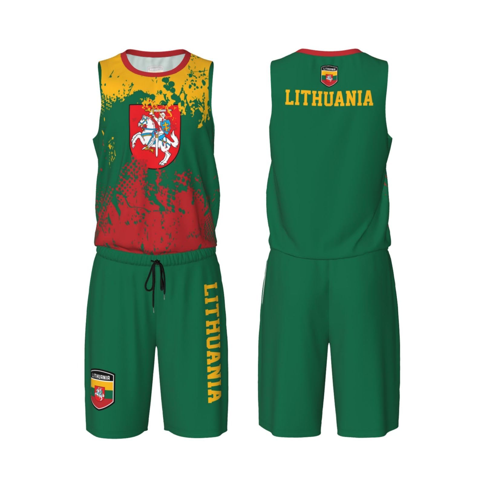 Lithuania Flag Grain (2) Basketball Jersey Uniform Suit for Men Adults Training Athletic Set