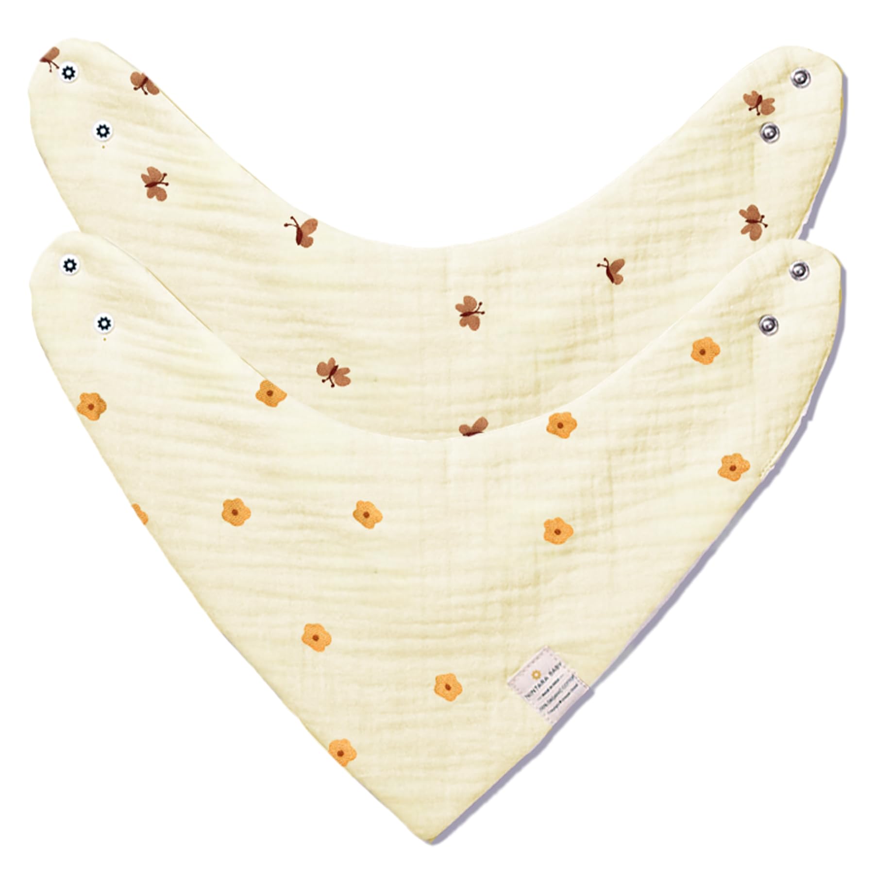 Bandana Bibs - 100% Organic Premium Muslin Cotton, Absorbent, Soft, Adjustable Snap Buttons, Reversible, 7-Layers for Drooling, Teething, Feeding, Gifts for Babies Ages 0-3, Pack of 2-image-20