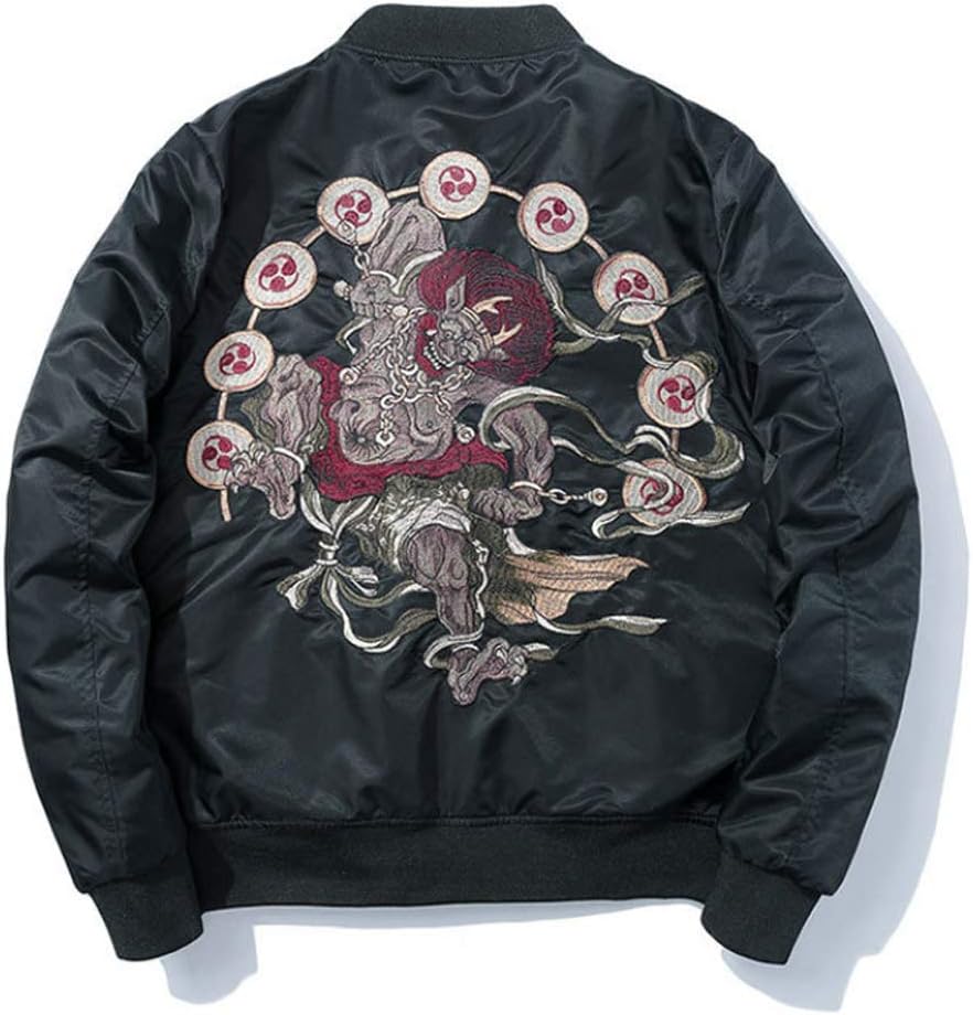 Embroidery Dragon Pattern Baseball Bomber Jacket Coat Tops Blouse Unisex Outerwear