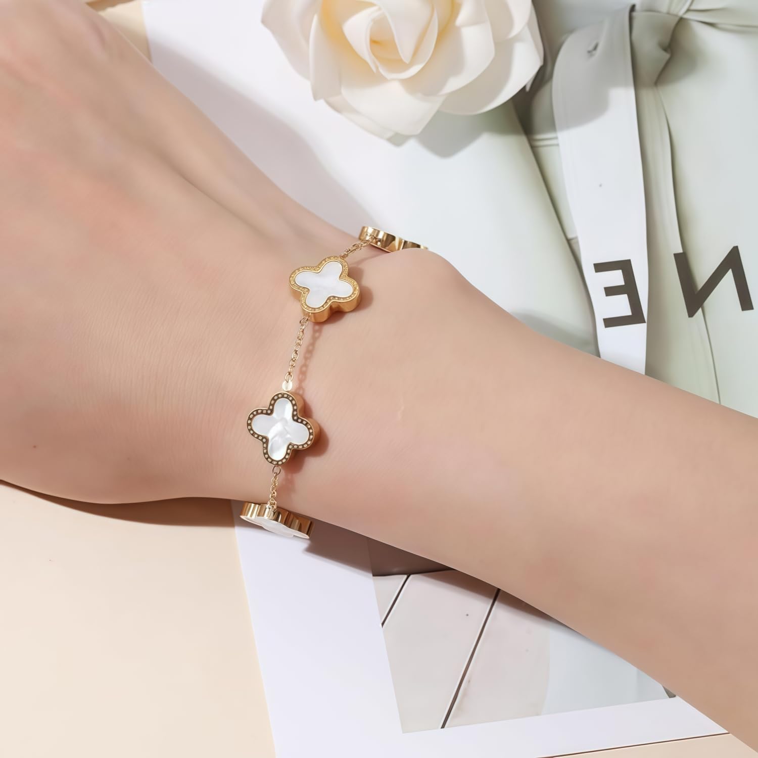 Regalos Originales para Mujer Pulsera Trébol 4 Hojas Acero Inoxidable Regalos Mujer Cumpleaños Dia de la Madre San Valentin Navidad regalo Amiga Madre Hermanas Novia - 3