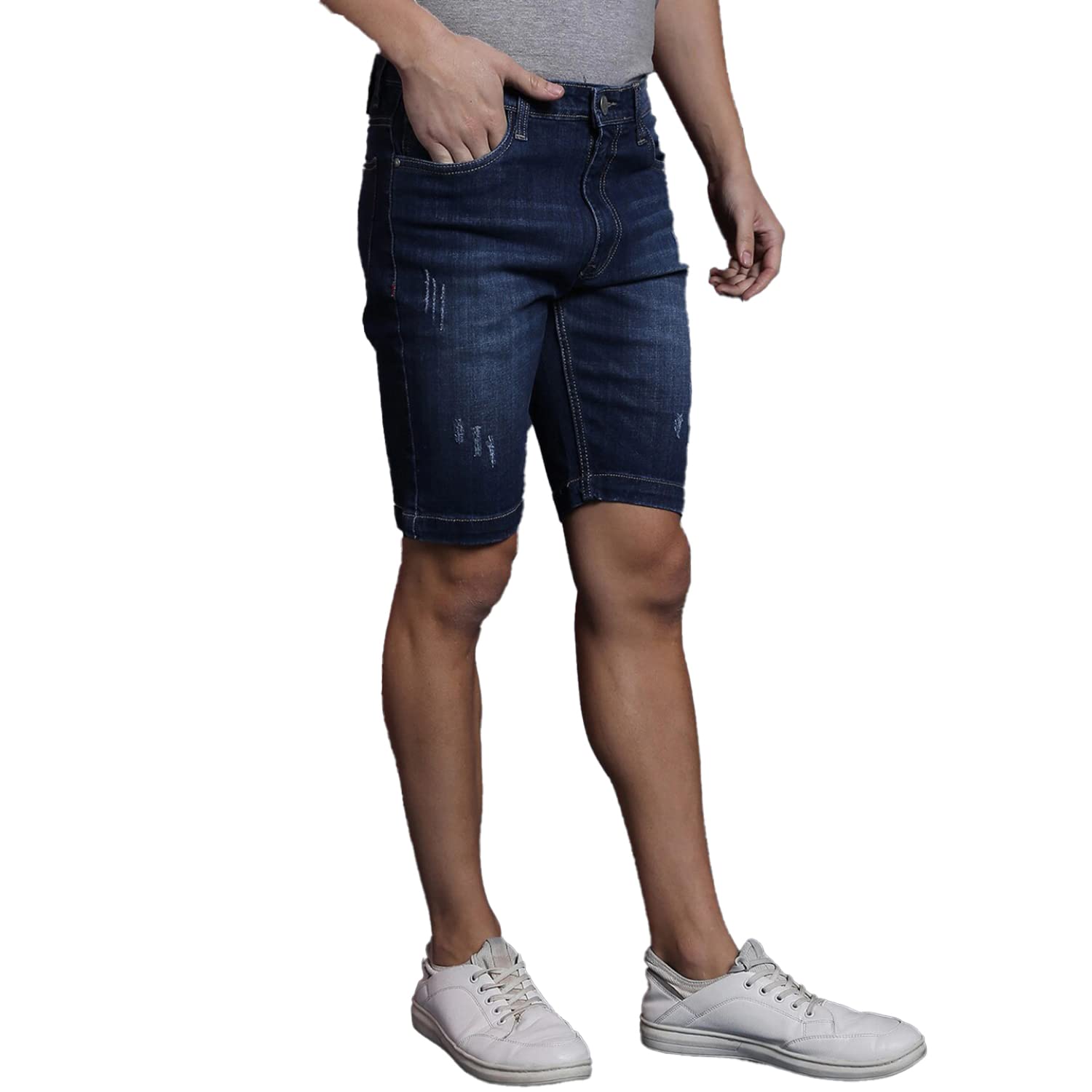 Campus SutraMen's Classic Denim Shorts | Regular Fit | Premium Stretchable Cotton Mid-Rise Crafted with Comfort Fit and High Performance for Everyday Wear