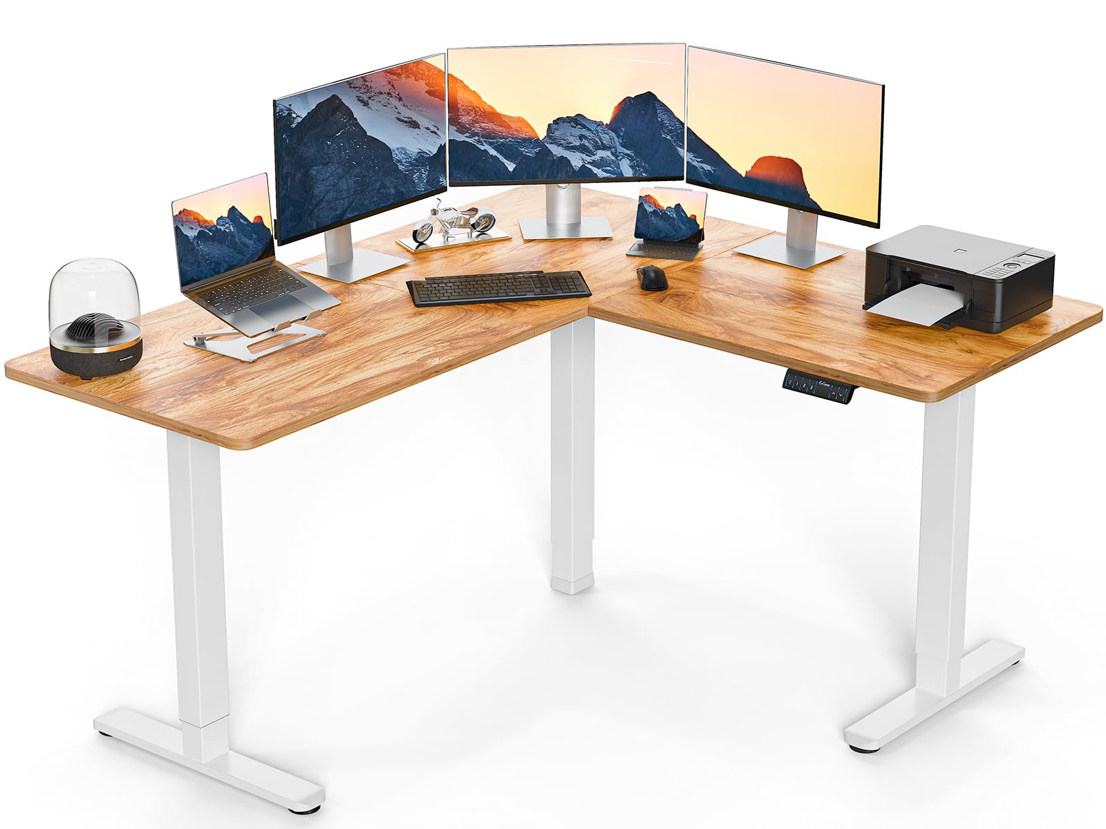 ErGear 63" x 55" Dual Motor L Shaped Standing Desk, Electric Height Adjustable, Extra Large Desktop, Interchangeable Installation of Left and Right Desktops, Suitable for Home Office, Light Vintage