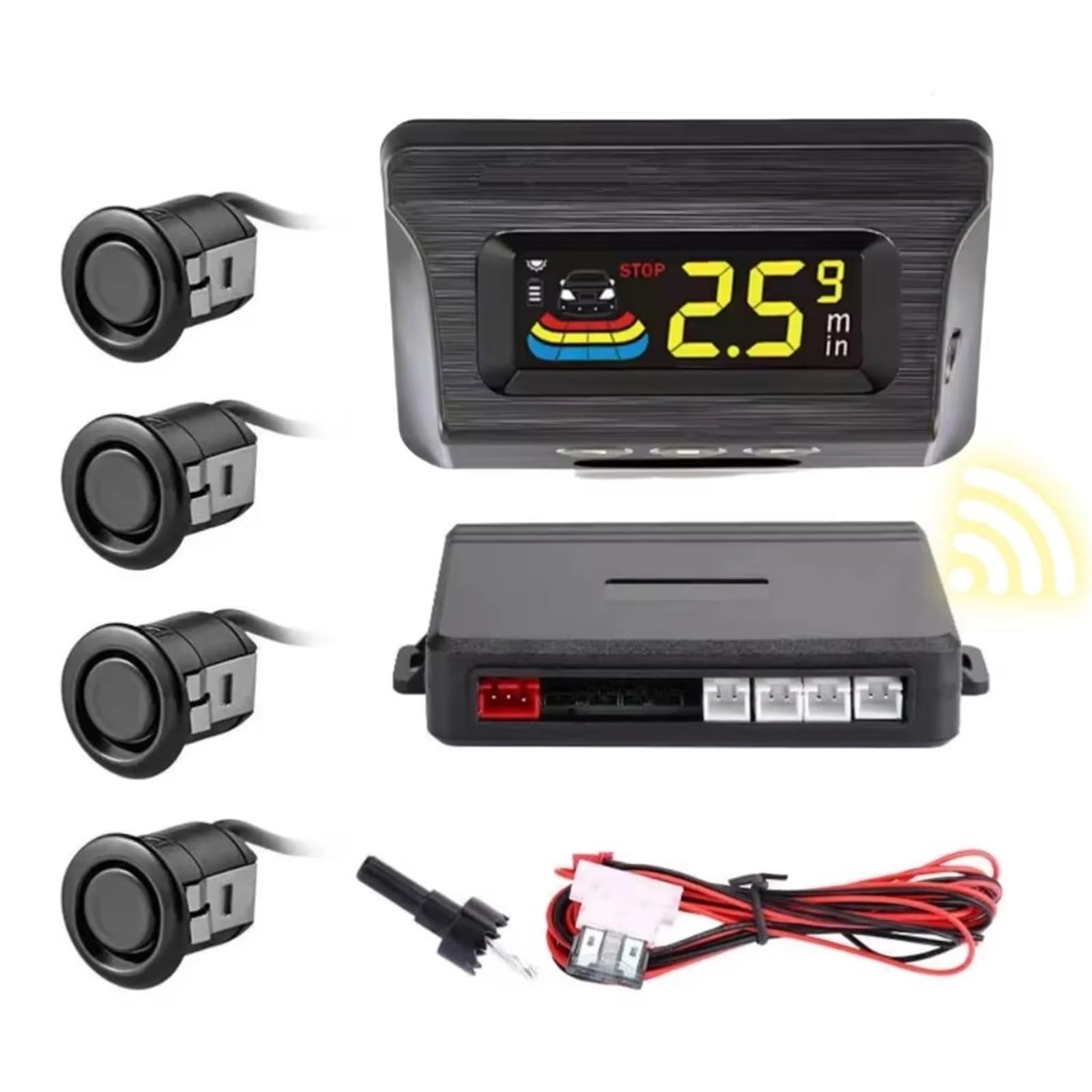 Sensor Estacionamiento Radar Inalámbrico De Aparcamiento para Coche con 4 Sensores, Pantalla LCD Inversa, Detector De Monitor Parktronic para Coche, 22MM
