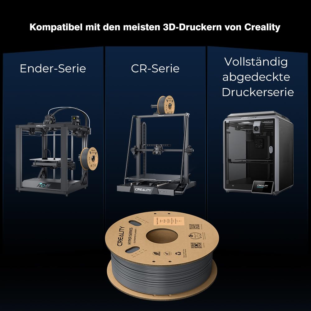 Creality Zestaw filamentu Hyper-ABS, 4 kg, filament do drukarki 3D, ABS, do szybkiego druku do 350 mm/s, wysoka odporność na uderzenia, bez tworzenia się nici lub zapychania (2 x czarny + 2 × szary)