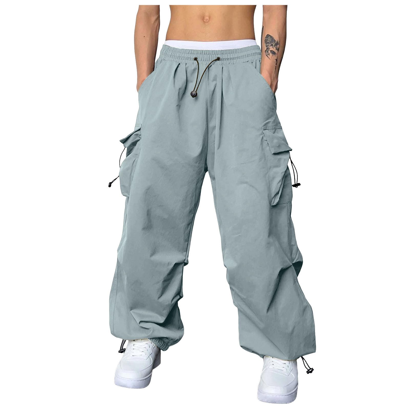 Mens Cargo Pants Stretch Track Pants Streetwear Pants Drawstring Cargo Work Pants for Men Fashion Hiking Trousers