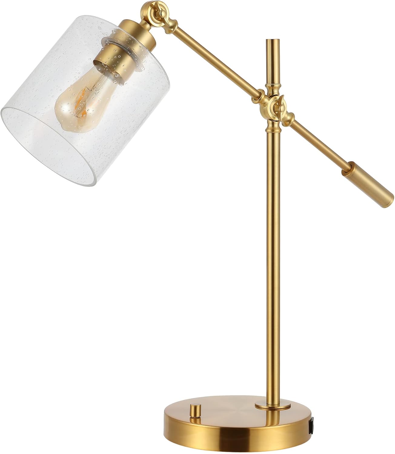 JONATHAN Y JYL3082A Kathryn Classic 23" Iron,Seeded Glass Adjustable Head Modern USB Charging LED Task Lamp Brass Gold Bedroom Living Room,1 Bulb