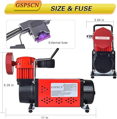 Miniatura 6 de GSPSCN Bomba de compresor de aire portátil de 12 V, inflador de neumáticos rojos de 150 PSI, bomba de aire automática resistente, para automóvil,