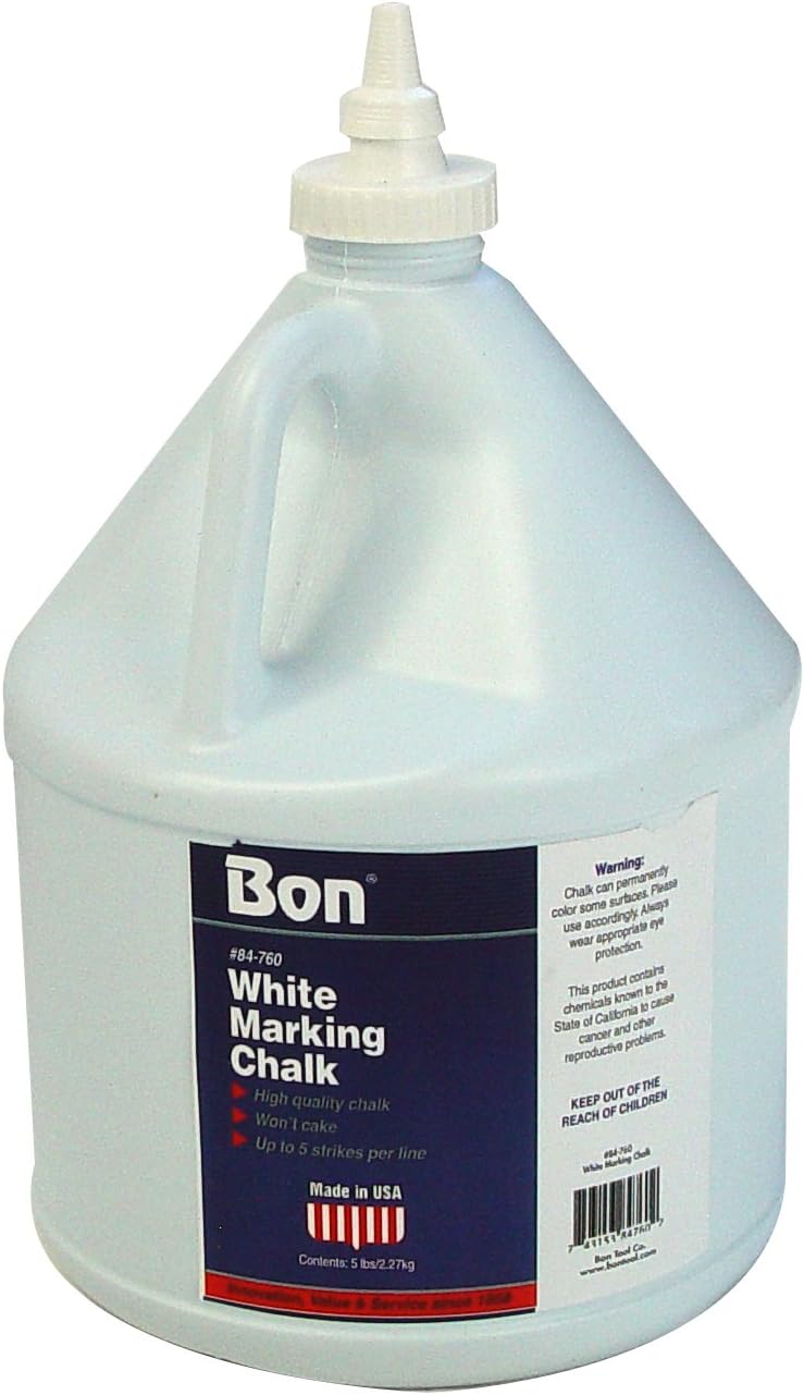 Bon Chalk White 5# High Visibility Construction Chalk Line Powder for Masonry and Layout Work Won't Cake Up to 5 Strikes per Line