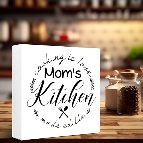 Miniatura 6 de LVQHI Letrero de bloque de madera de la cocina de mamá, divertido letrero de cocina para estante de escritorio, letreros de cocina rústicos para